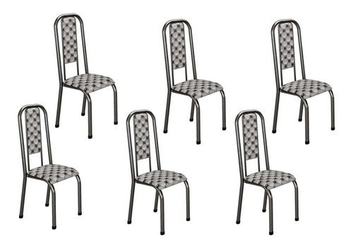 Conjunto 6 Cadeiras Madmelos Com Encosto Craqueado - Preto Cor do assento Cinza Desenho do tecido Capitonê