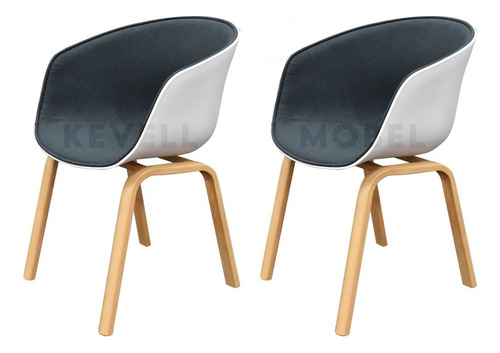 Set 2 Sillas Bilbao Plástico Terciopelo Patas Madera Eames Color De La Estructura De La Silla Blanco Color Del Asiento Gris Azulado Diseño De La Tela Mezclilla