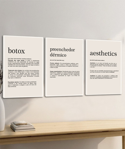 Kit 3 Quadros Decorativos Botox Estética Frases Com Moldura