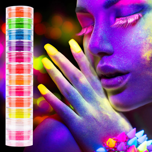 Polvo De Uñas Fluorescente De 12 Colores, Pigmento De Neón,