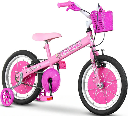 Bicicleta Aro 16 Menina 4, 5 Anos Infantil Criança Flygirl Com Rodinha - Rosa