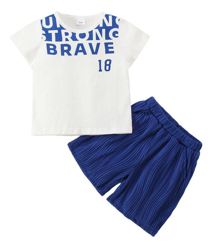 Conjunto Con Camiseta Blanca Y Pantalón Corto Azul Para Niño