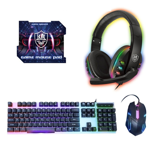 Combo Gamer K120 4 X 1 Teclado Auriculares Mouse Color del mouse Negro Color del teclado Negro