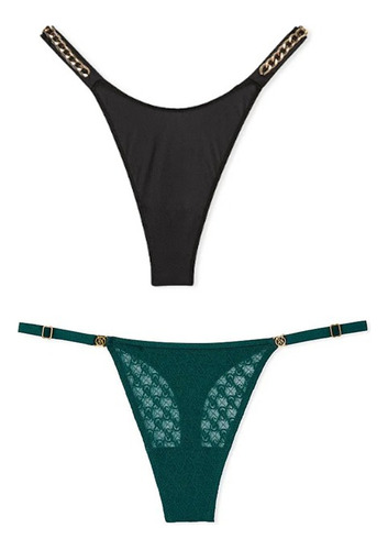 Set De Tangas De Victoria's Secret Negra Y Verde Oscuro