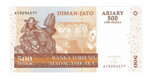 Billete De Madagascar, 500 Ariary, Unc.  Jp