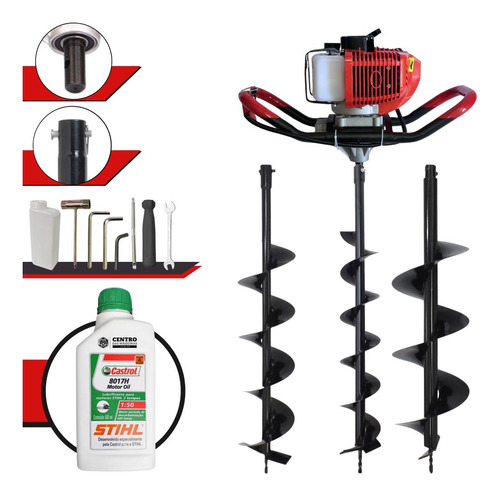Trado Motorizado Com Brocas Anmax + Óleo Stihl Profissional
