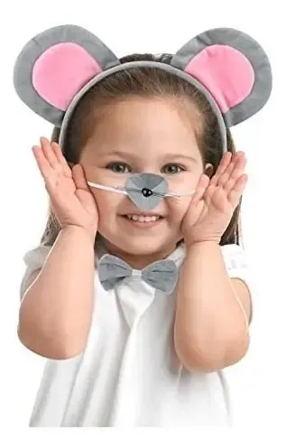 Carnavalife Set De 4 Piezas De Disfraz De Ratón Gris – Orejas, Nariz, Pajarita Y Cola Ajustable – Talla Única Para Niños Y Adultos – Ideal Para Halloween Y Carnaval