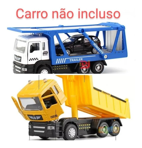 Kit 2 Carrinho Miniatura Coleção Caminhão Abre Portas Som Cor Amarelo
