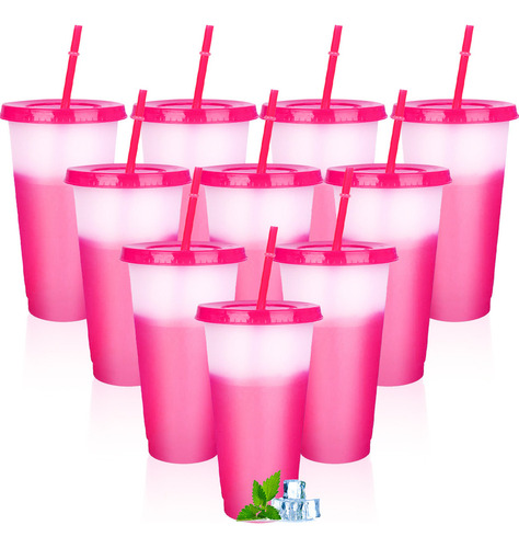 A 10pzs Vasos Magicos Cambian De Color Con Tapa Y Popote