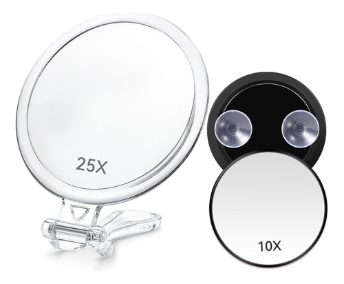 25x Magnifying Mirror Set, 25x/1x Double-sided Hand Held Ma.