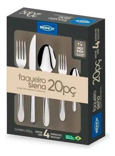 Faqueiro De Aço Inox Siena 20 Peças Brinox 5109/455 Cor Prateado