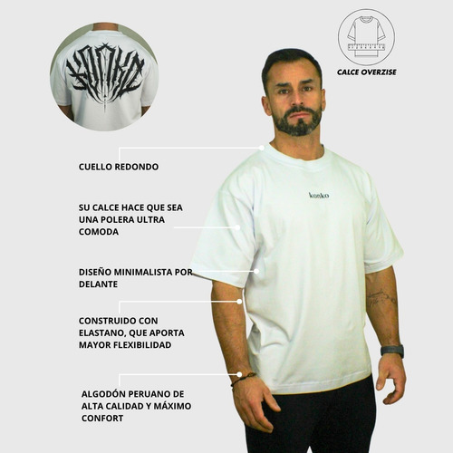 Polera Oversize Manga C Hombre Flex Cotton Blanca Hard Konko
