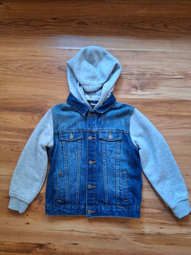 Campera De Jean Con Capucha Y Manga De Jogging