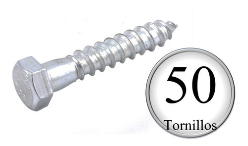 50 Tornillos Hexagonales Galv Para Madera 1/4 X 3-1/2
