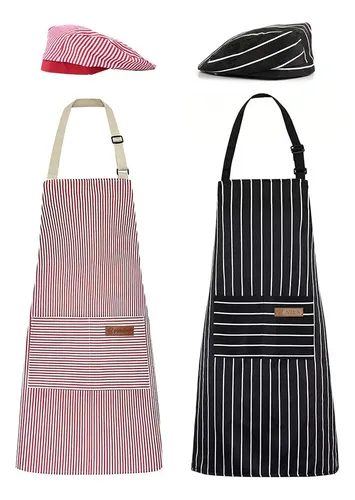 comprar 2 Mandiles Chef+2 Gorros Chef Para Meseros Barbería Pintores