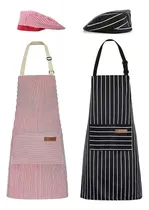 Comprar 2 Mandiles Chef+2 Gorros Chef Para Meseros Barbería Pintores