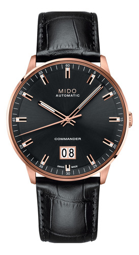 Reloj pulsera Mido M021.626 con correa de cuero color negro - bisel oro rosa