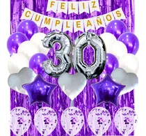 Comprar Combo Globos Kit Deco Fiesta Feliz Cumple 27 Artículos Violeta Y Blanco Deco Fiesta