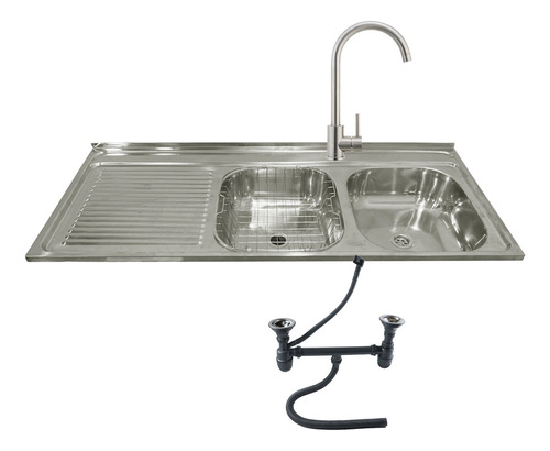 Lavaplatos Doble Sobreponer 120x50 Izq + Llave Acero Inox