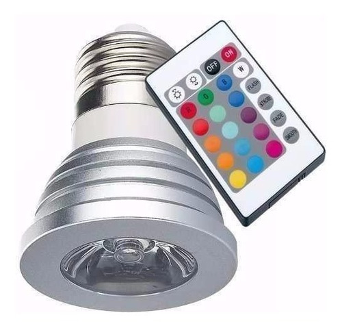 Lâmpada Spot Led Rgb 16 Cores Com Controle 24 Funções 3w E27