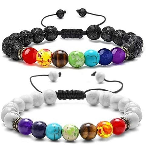 Imagen 2 de 5 de Pulsera Planetas Cuarzos Piedra Natural Chakras 2pz 4mybebe