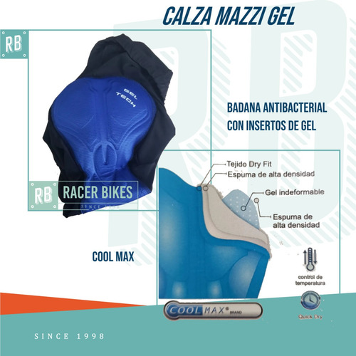 Imagen 2 de 9 de Calza Ciclismo Badana De Gel Mazzi Corta - Racer Bikes