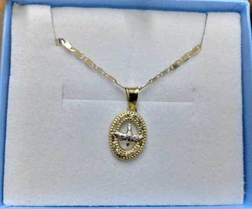 Medalla Espíritu Santo P/ Bautizo Con Cadena Oro 10 Kilates Color Dorado Oscuro