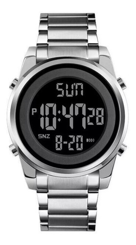 Reloj pulsera digital Skmei 1611 con correa de acero inoxidable color plata - fondo negro