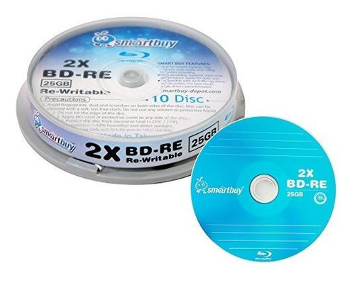 Paquete De 10 Smartbuy 2x 25gb Azul Blu-ray Bd-re Logotipo R