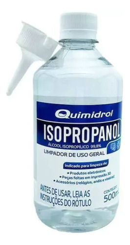 500ml Alcool Isopropylico Puro 99,8% Limpador De Uso Geral