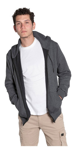 Campera Con Cierre Cardigan Hombre Negro Melange Aire Libre