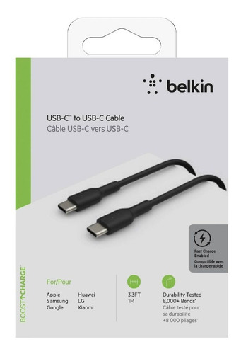 Imagen 4 de 6 de Cable Usb-c A Usb-c Belkin Cab003bt1m Carga Rapida 1m