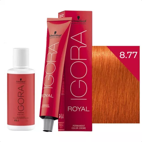 Kit Tinta Para Cabelo Ruivo Igora Royal 8.77 Louro Claro