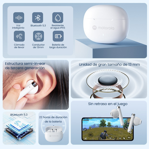 Motorola H40 Audífonos Inalámbrico Semi-in-ear Blanco