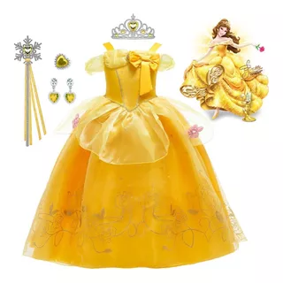 Vestido De Princesa De Bella Con Accesorios Para Niñas