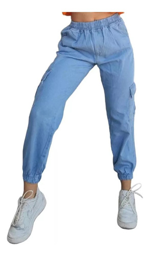 Jean Mom Cargo Mujer Jogger Tiro Alto Modelador