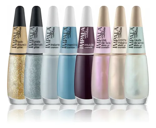 Kit Esmalte Impala Pó Cromado Glitter Cremoso 8 Cores Colorido
