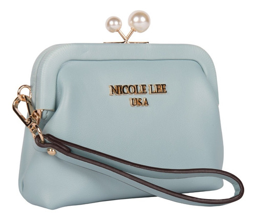 Mini Monedero Nicole Lee Con Broche Kisslock Y Correa Ss22 Color Azul