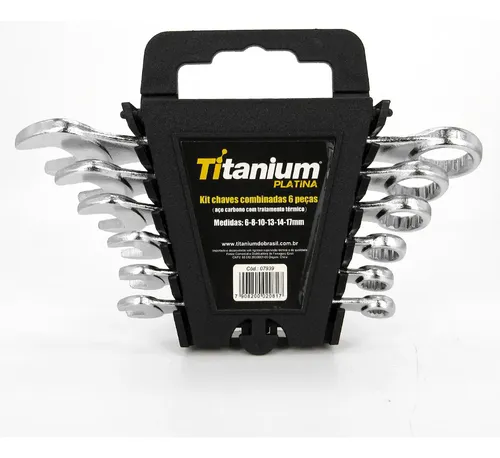 Jogo de Chaves Combinadas Boca e Estrela 6-19mm 6 Peças em Aço Carbono com Estojo Organizador - Titanium Platina