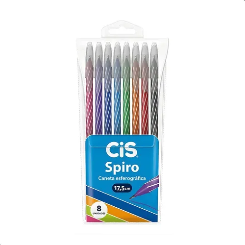 Kit 8 Canetas Esferográficas Cis Spiro 0.7mm Ponta Fina | Conjunto 8 Cores Para Estudo, Planner, Bullet Journal E...... Azul/preta/vermelha/roxa/rosa/verde/azul Claro/laranja - R$ 35,98