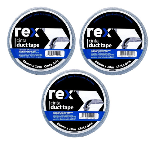  Cinta Duct Tape - Multiuso - 48mm X 10m - Rex 3 Unid 