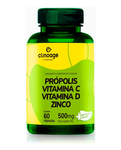 Própolis Vitamina C Vitamina D E Zinco 60 Cápsulas Clinoage