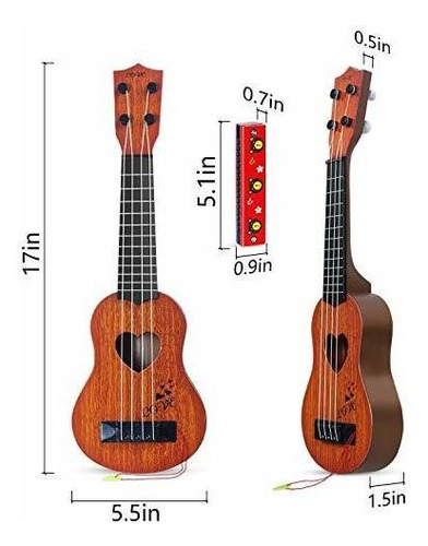 Guitarra Marron 4 Cuerdas 17 Pulgadas Con Armonica Para Niño Marrón