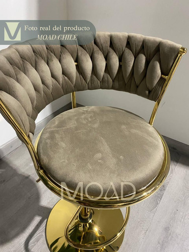 Taburete Felpa Queen Base Tulip Dorada Y Altura Ajustable