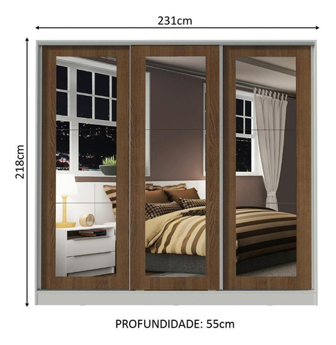 Ropero Closet Madesa 3 Puertas 3 Espejos Bm Color Blanco/Marrón