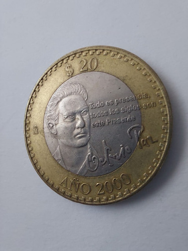 Moneda 20 Pesos Octavio Paz Del Año 2000