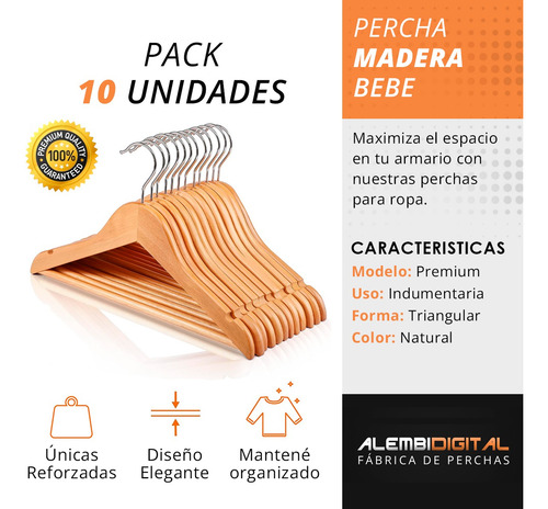 Imagen 3 de 10 de Perchas De Madera De Bebe X 10 Premium