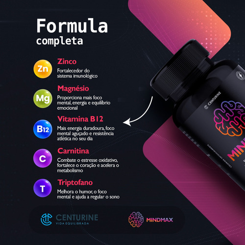 Mindmax Auxilia Saúde Mental Fonte Triptofano Vitamina B12 Mental Focus