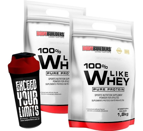 Kit Whey Protein Soro Do Leite Refil 1,8kg + Coqueteleira Sabor Morango