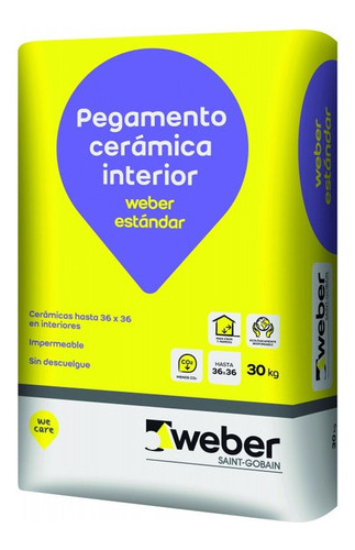 Pegamento Cerámica Interior Weber Estándar 30k Pared Piso Mm